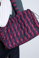 Bags | Women Damson Madder Frill Edge Ruched Tote Bag - Navy & Burgundy Stripe