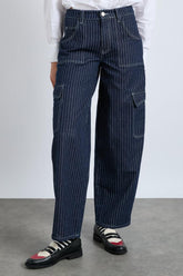 Bottoms | Women Damson Madder Cargo Jeans - Navy Pinstripe