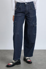 Bottoms | Women Damson Madder Cargo Jeans - Navy Pinstripe