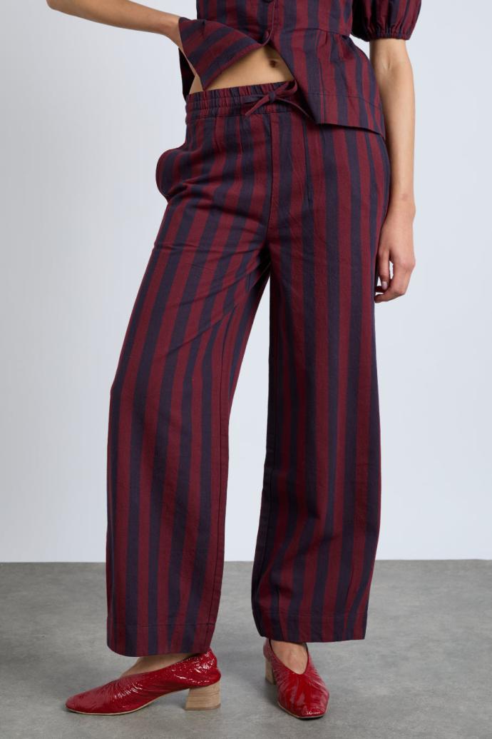 Bottoms | Women Damson Madder Rafe Trousers- Navy And Burgundy Stripe