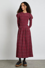 Co-ords | Women Damson Madder Alice Shirred Midi Dress- Red Check