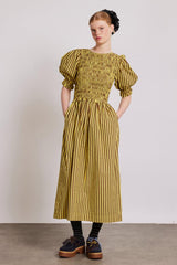 Co-ords | Women Damson Madder Bluebelle Midi Dress - Brown Yellow Stripe