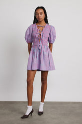 Co-ords | Women Damson Madder Bluebelle Shirred Mini Dress - Pink & Blue Stripe