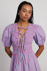 Co-ords | Women Damson Madder Bluebelle Shirred Mini Dress - Pink & Blue Stripe