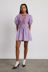 Co-ords | Women Damson Madder Bluebelle Shirred Mini Dress - Pink & Blue Stripe