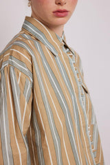 Co-ords | Women Damson Madder Kylie Ruffle Shirt - Tan Stripe