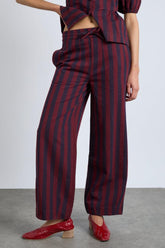 Co-ords | Women Damson Madder Rafe Trousers- Navy And Burgundy Stripe