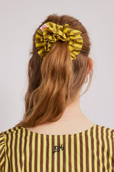 Co-ords | Women Damson Madder Shirred Garter Scrunchie - Yellow & Brown Stripe