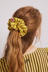Co-ords | Women Damson Madder Shirred Garter Scrunchie - Yellow & Brown Stripe