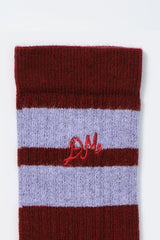 Cold Weather Accessories | Women Damson Madder Calf Length Socks - Burgundy & Lilac Stripe