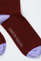 Cold Weather Accessories | Women Damson Madder Calf Length Socks - Burgundy & Lilac Stripe