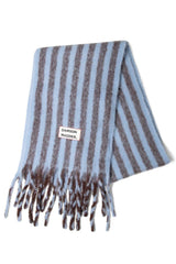 Cold Weather Accessories | Women Damson Madder Chocolate & Baby Blue Fluffy Stripe Scarf
