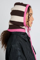 Cold Weather Accessories | Women Damson Madder Hood In Cream & Choc With Pink Tie
