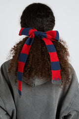 Cold Weather Accessories | Women Damson Madder Knitted Hair Bow In Stripe - Navy & Red