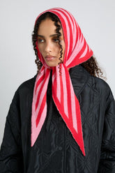 Cold Weather Accessories | Women Damson Madder Knitted Triangle Headscarf In Pink & Red Stripe