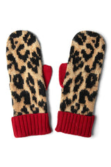 Cold Weather Accessories | Women Damson Madder Leopard Mittens In Fluffy Yarn