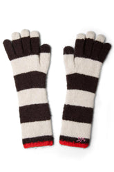 Cold Weather Accessories | Women Damson Madder Long Gloves In Choc & Ecru Stripe