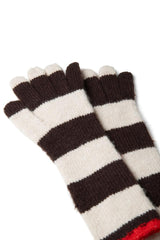 Cold Weather Accessories | Women Damson Madder Long Gloves In Choc & Ecru Stripe