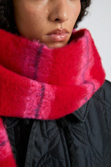 Cold Weather Accessories | Women Damson Madder Pink & Red Fluffy Stripe Scarf