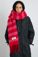 Cold Weather Accessories | Women Damson Madder Pink & Red Fluffy Stripe Scarf