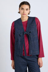 Denim | Women Damson Madder Dilly Gilet - Navy Pinstripe