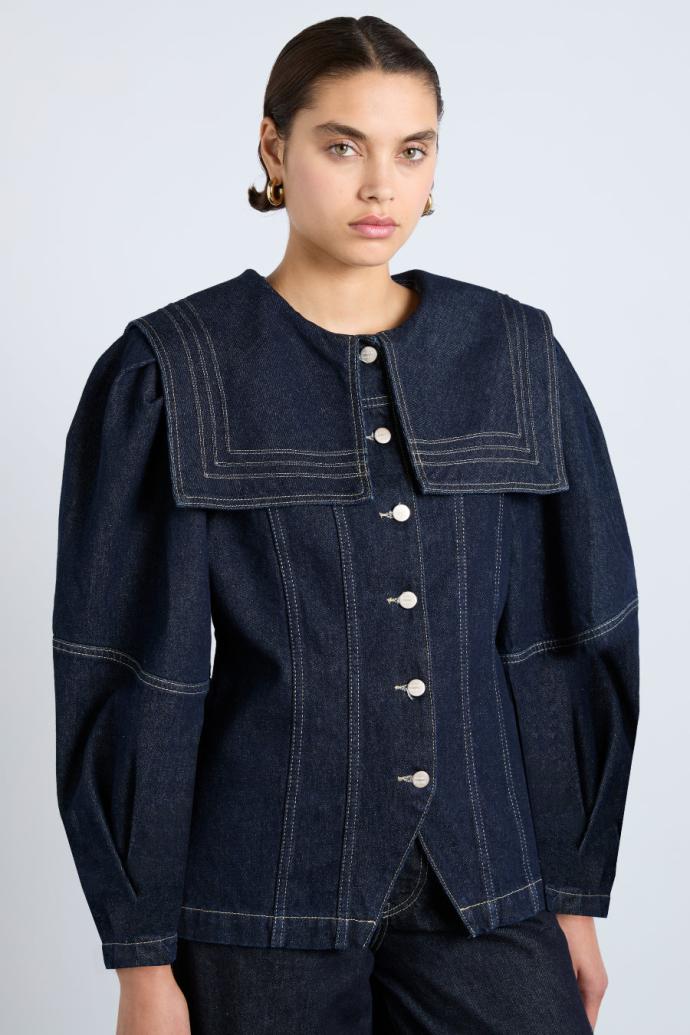 Denim | Women Damson Madder Sailor Denim Jacket - Dark Indigo