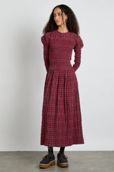 Dresses | Women Damson Madder Alice Shirred Midi Dress- Red Check