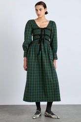 Dresses | Women Damson Madder Elle Shirred Midi Dress - Green Check