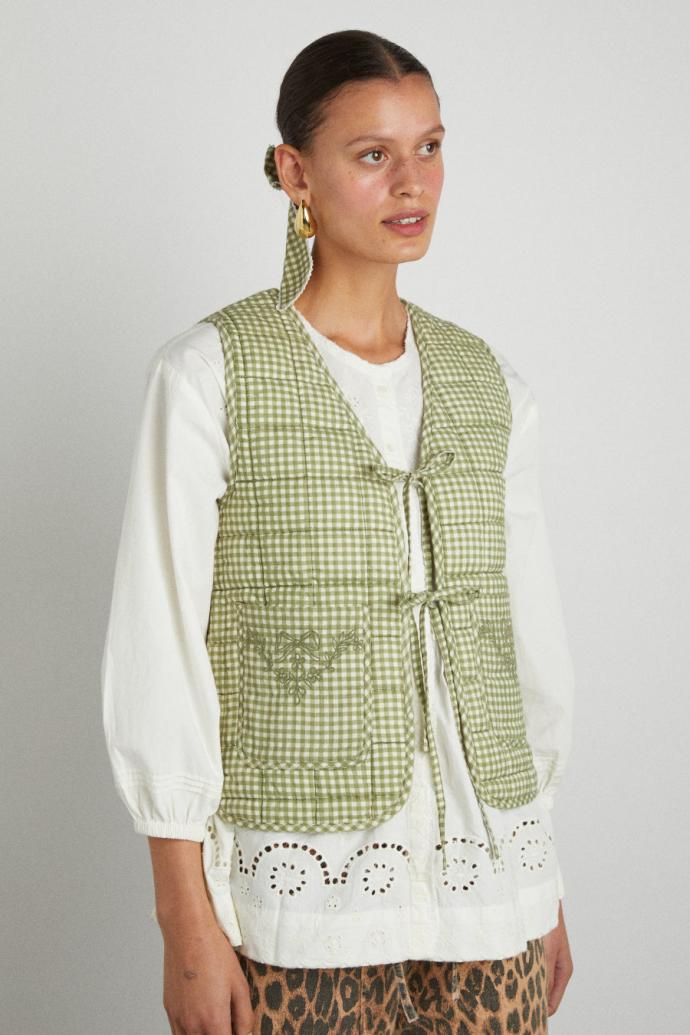 Gilets | Women Damson Madder Arte Reversible Tie Gilet - Green Gingham