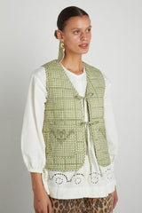 Gilets | Women Damson Madder Arte Reversible Tie Gilet - Green Gingham