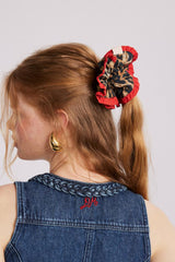 Hair Accessories | Women Damson Madder Frill Scrunchie In Leopard With Red Edge