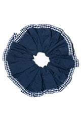 Hair Accessories | Women Damson Madder Frill Scrunchie In Navy With Gingham Edge