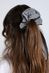 Hair Accessories | Women Damson Madder Gingham Bow Scrunchie In Black & Ecru