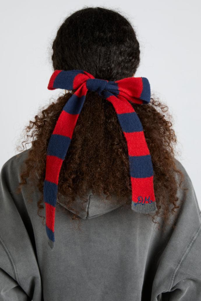 Hair Accessories | Women Damson Madder Knitted Hair Bow In Stripe - Navy & Red