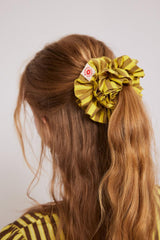 Hair Accessories | Women Damson Madder Shirred Garter Scrunchie - Yellow & Brown Stripe