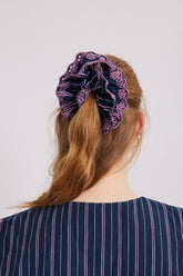 Hair Accessories | Women Damson Madder Stripe Scrunchie With Broderie Edge