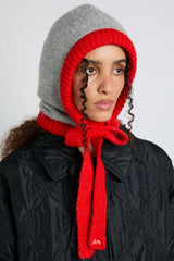Hats | Women Damson Madder Hood In Grey Marl With Red Tie In Premium Yarn