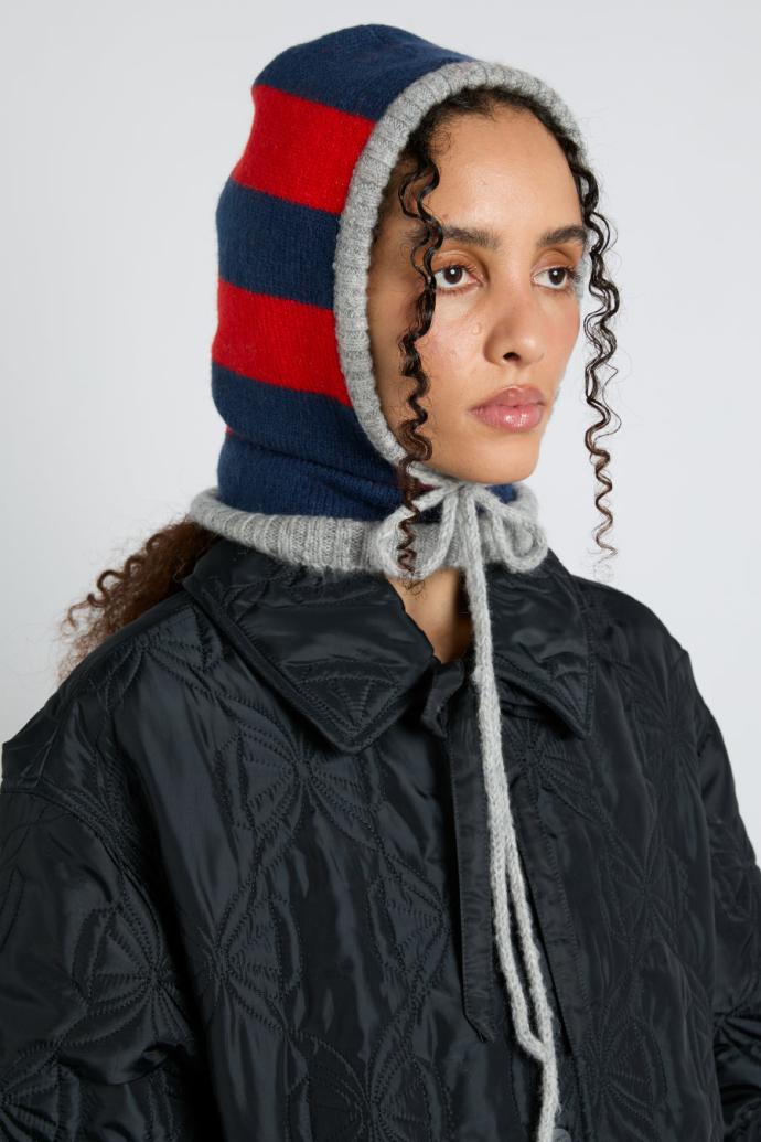 Hats | Women Damson Madder Hood In Red & Navy With Grey Tie