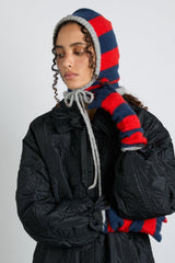 Hats | Women Damson Madder Hood In Red & Navy With Grey Tie