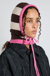 Hoods | Women Damson Madder Hood In Cream & Choc With Pink Tie