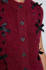 Knitwear | Women Damson Madder Aggie Knit Vest With Bows- Burgundy Cable