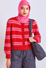 Knitwear | Women Damson Madder Cece Stripe Cardigan - Red & Pink Stripe