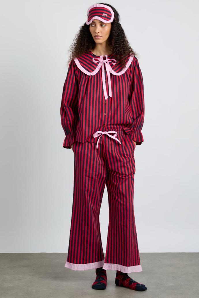 Nightwear | Women Damson Madder Maria Pj Set- Red/navy Stripe