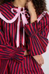 Nightwear | Women Damson Madder Maria Pj Set- Red/navy Stripe