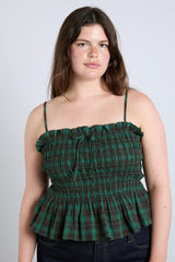 Occasion Wear | Women Damson Madder Elsa Shirred Bardot Cami - Green Check