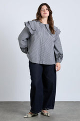 Occasion Wear | Women Damson Madder Lois Double Collar Blouse - Black Gingham