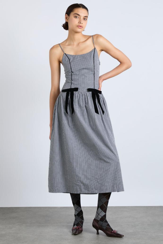 Occasion Wear | Women Damson Madder Persephone Midi Dress - Black Gingham