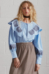 Occasion Wear | Women Damson Madder Romeo Embroidered Blouse Blue