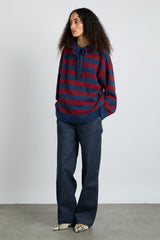 Pullover & Fleeces | Women Damson Madder Riley Knit Hoodie - Red Navy Stripe