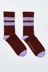 Socks | Women Damson Madder Calf Length Socks - Burgundy & Lilac Stripe
